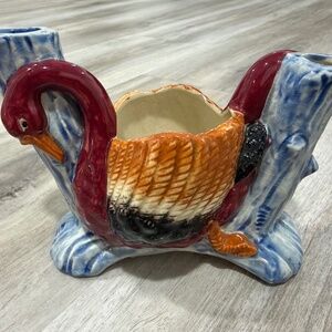 Vintage Ceramic Swan Planter Vase Mid Century Hand Painted Basket Weave